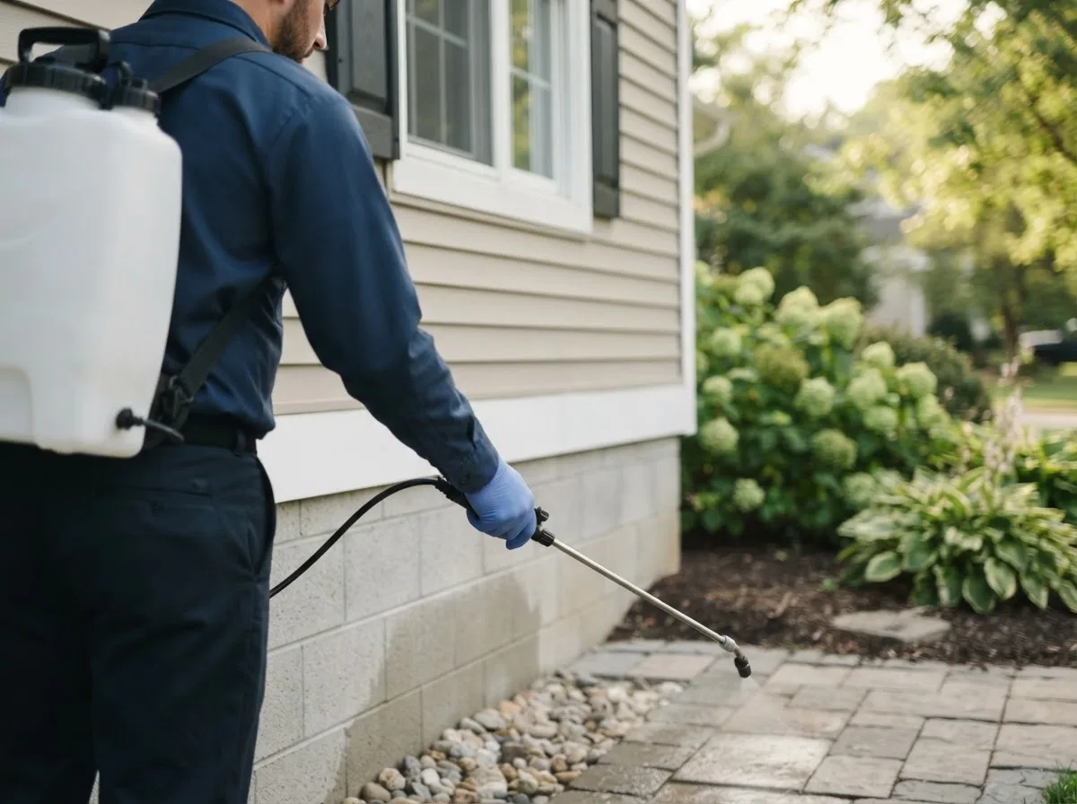 Pest control technician inspecting a home in Mingo Junction, OH